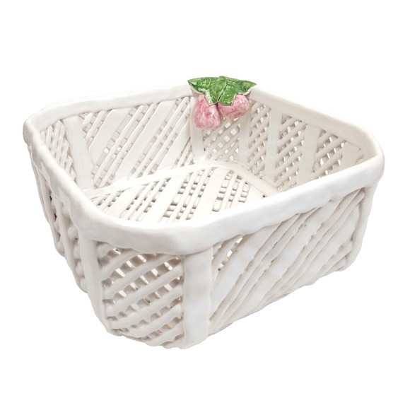 Vintage Ceramic Pottery Basket Fruit Bowl Savoir Vivre Made in Portugal w Fruit - Picture 1 of 12